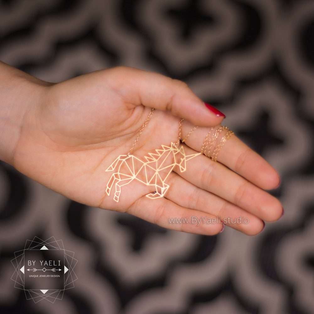Unicorn necklace origami unicorn pendant gold unicorn jewelry unicorn gift