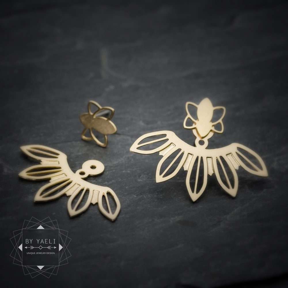 Ear jacket earrings, flower leaf ear jackets