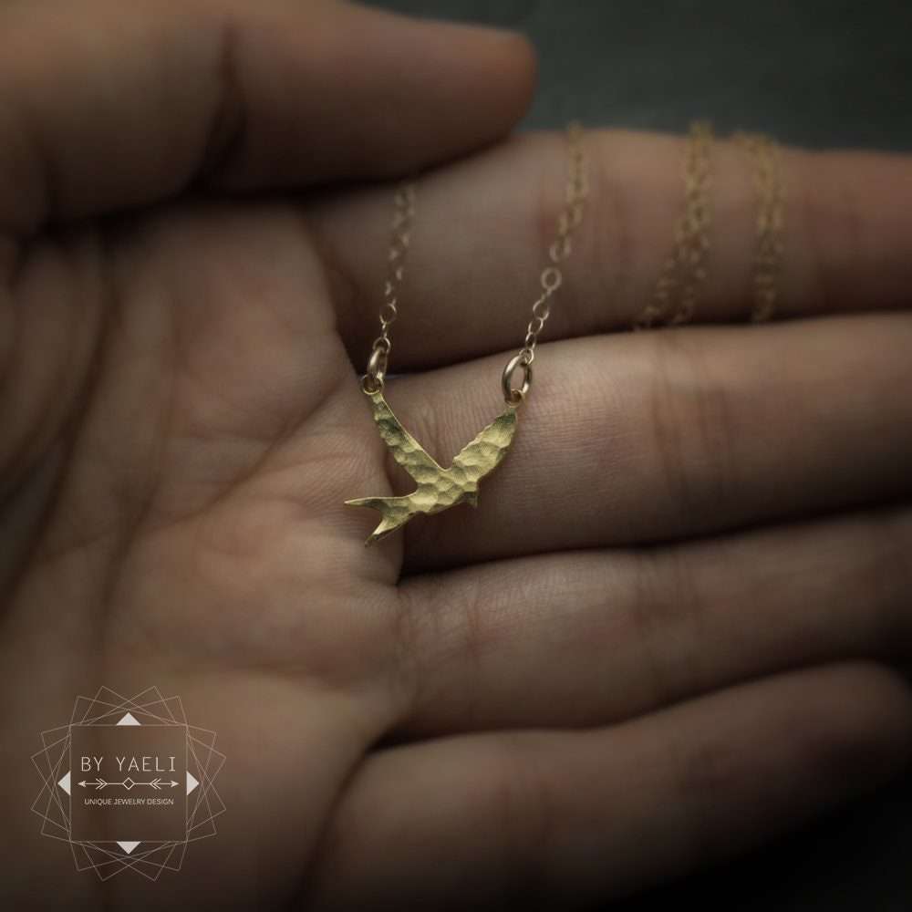 Sparrow necklace gold swallow necklace bird necklace tiny gold bird pendant