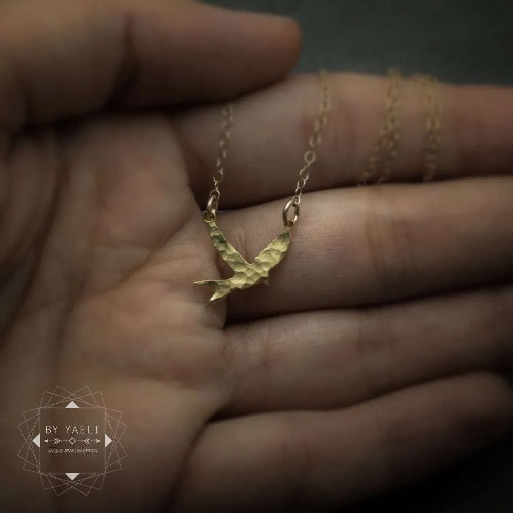 Sparrow necklace gold swallow necklace bird necklace tiny gold bird pendant