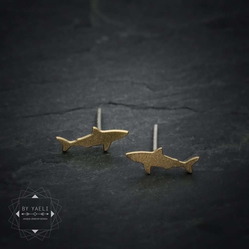 Shark earrings gold shark stud earrings tiny shark post earrings