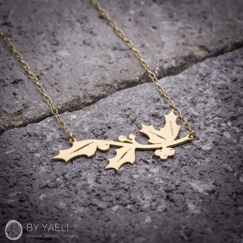 Leaves necklace gold leaf branch necklace nature necklace Christmas gift for her