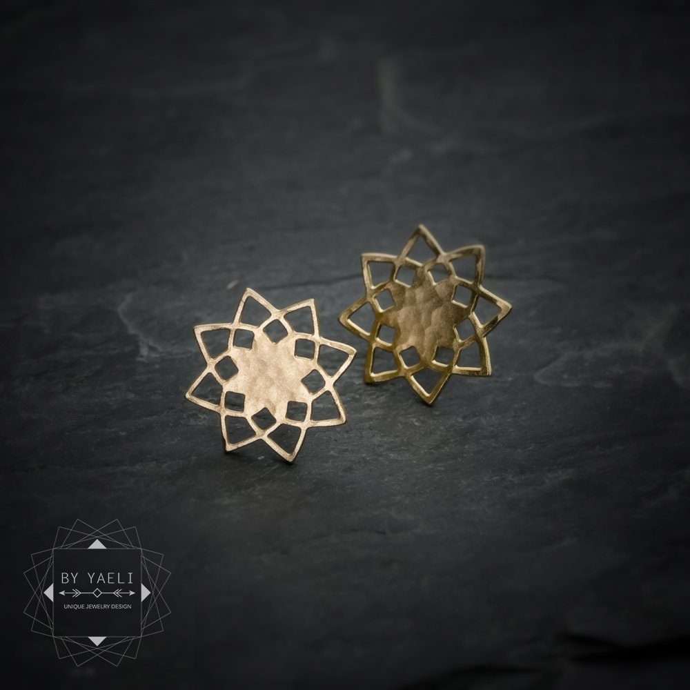 Sacred earrings sacred geometry post earrings geometric mandala earrings gold flower stud earrings