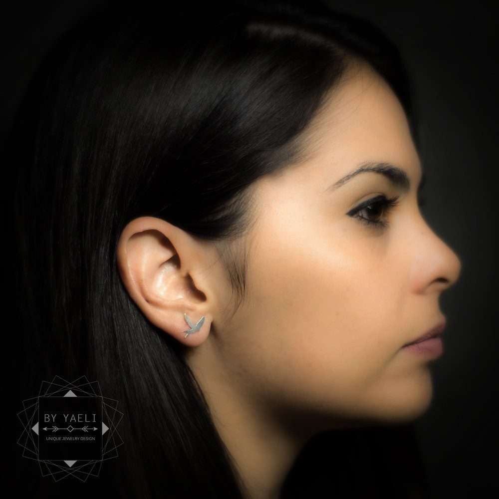 Swallow earrings silver swallow stud earrings swallow bird post earrings