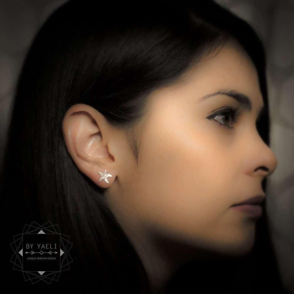 Star fish earrings starfish sea star fish post earrings silver star fish stud earrings