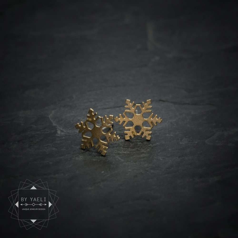 Snowflake earrings tiny snowflake post earrings gold snowflake stud earrings 3 Snowflake earrings tiny snowflake post earrings gold snowflake stud earrings - Image 3