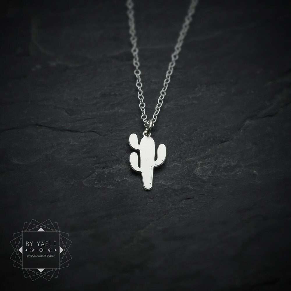 Cactus necklace silver cactus jewelry tiny cactus charm
