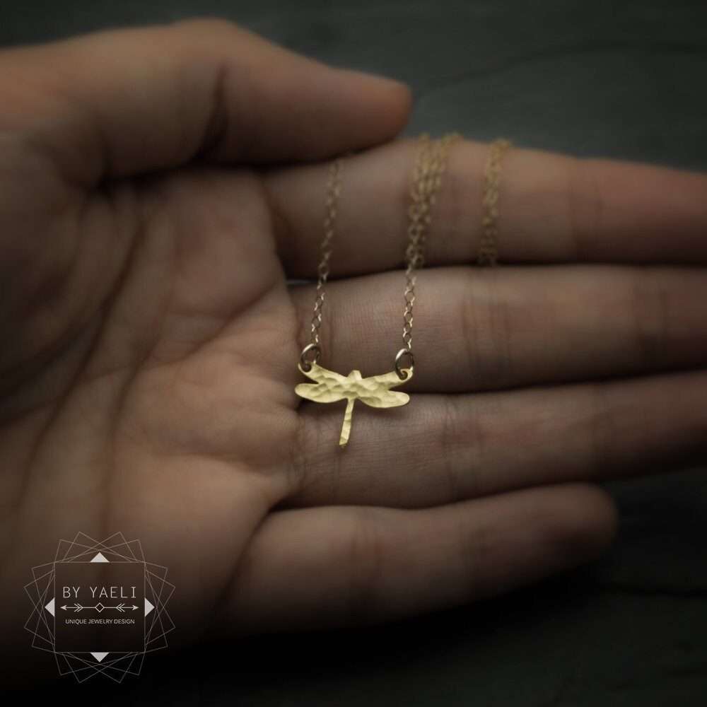 Dragonfly necklace dainty tiny gold charm dragonfly pendant