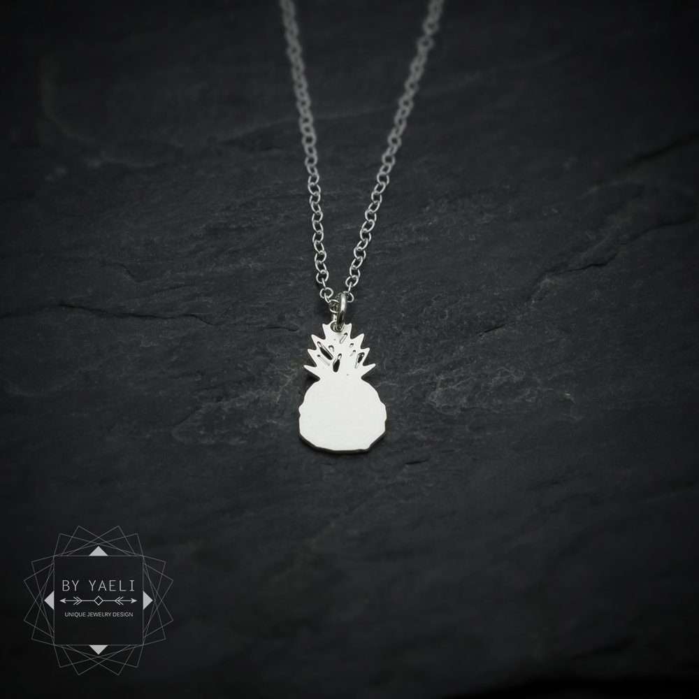 Pineapple necklace, silver dainty hammered or smooth pineapple charm