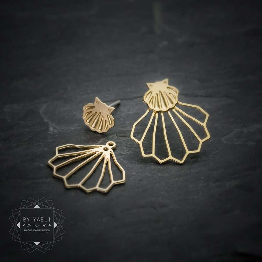 Shell earrings gold shell ear jacket sea shell earrings