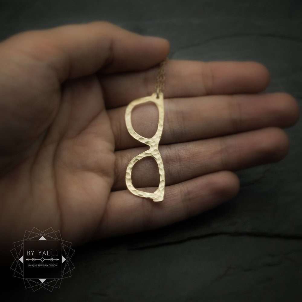 Eyeglasses necklace big geek glasses necklace gold eyeglasses pendant