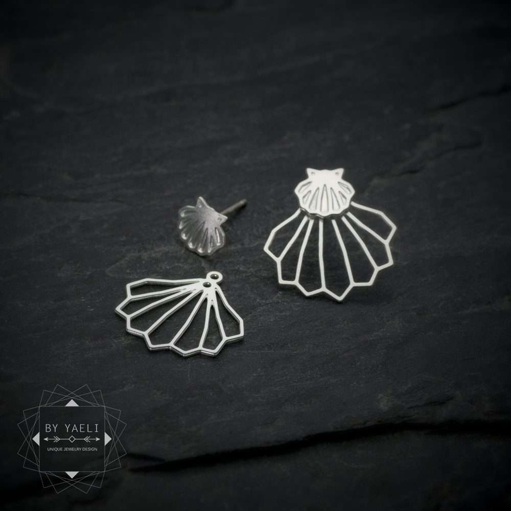 Seashell earrings  shell ear jacket earrings ocean earrings silver shell earrings