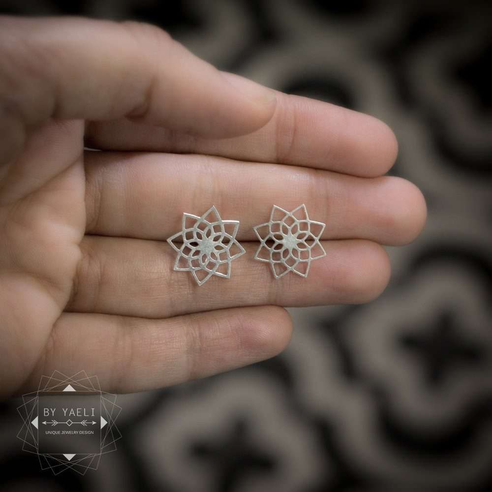 Sacred earrings silver sacred geometry post earrings geometric mandala flower stud earrings