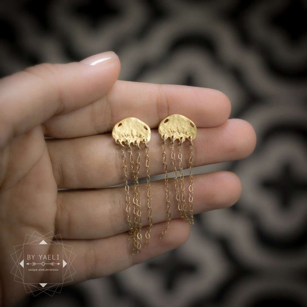 Jellyfish earrings jellyfish stud earrings gold ocean dangle earrings 4 Jellyfish earrings jellyfish stud earrings gold ocean dangle earrings - Image 4