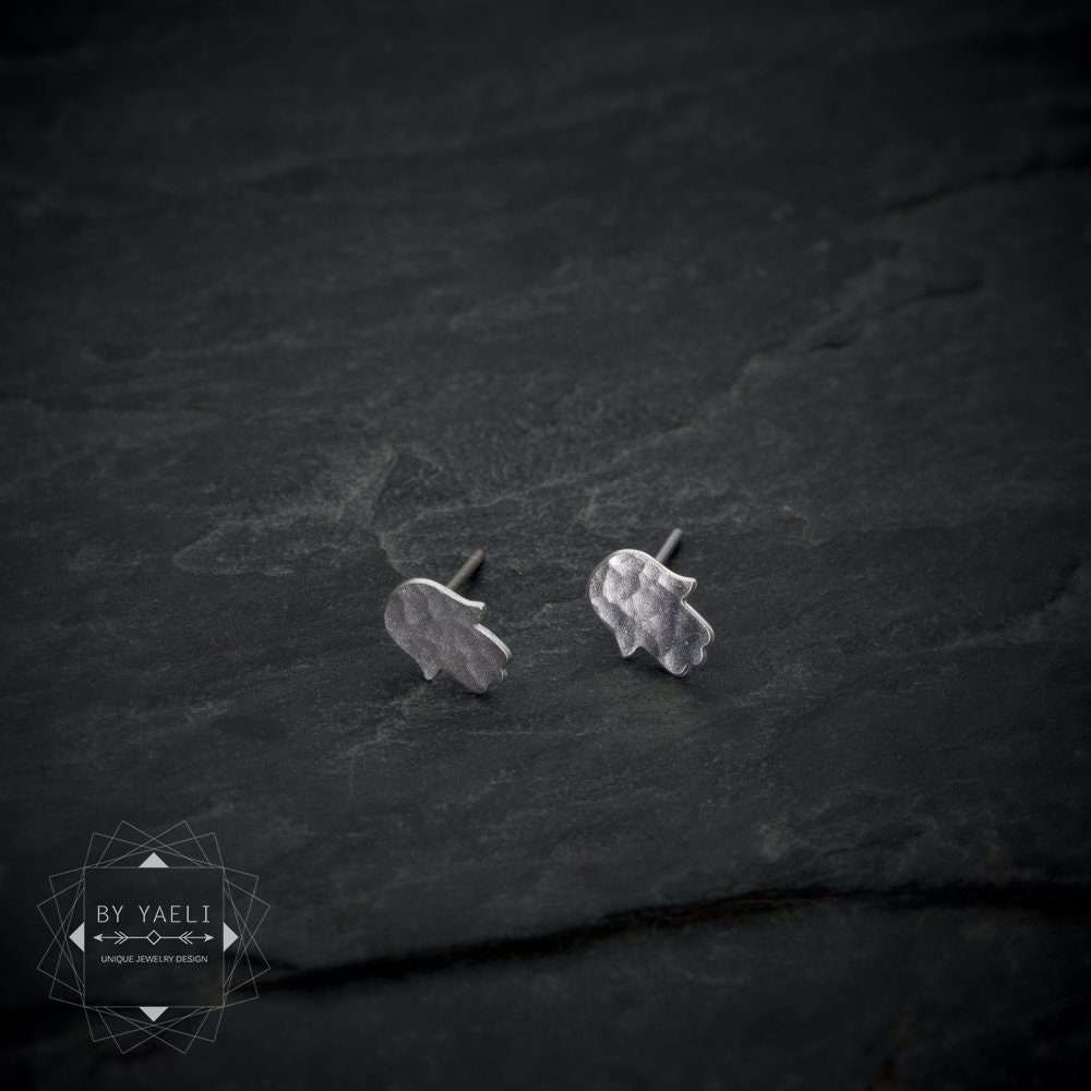 Hamsa earrings tiny hamsa stud earrings silver hamsa post earrings