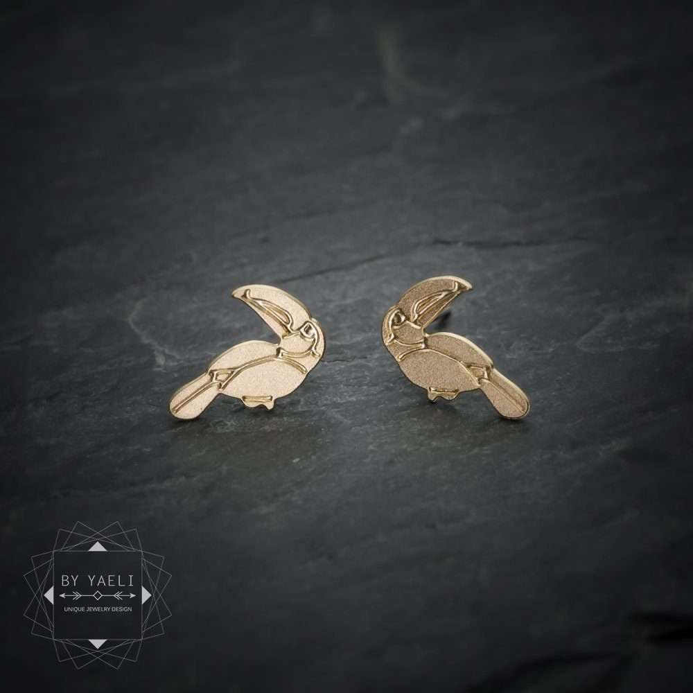 Toucan earrings tiny toucan stud earrings gold bird earrings