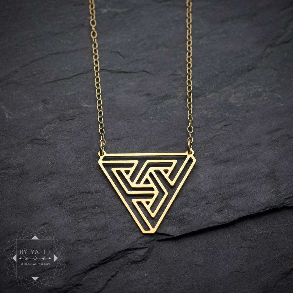 Geometric necklace Escher necklace gold triangle necklace geometric jewelry
