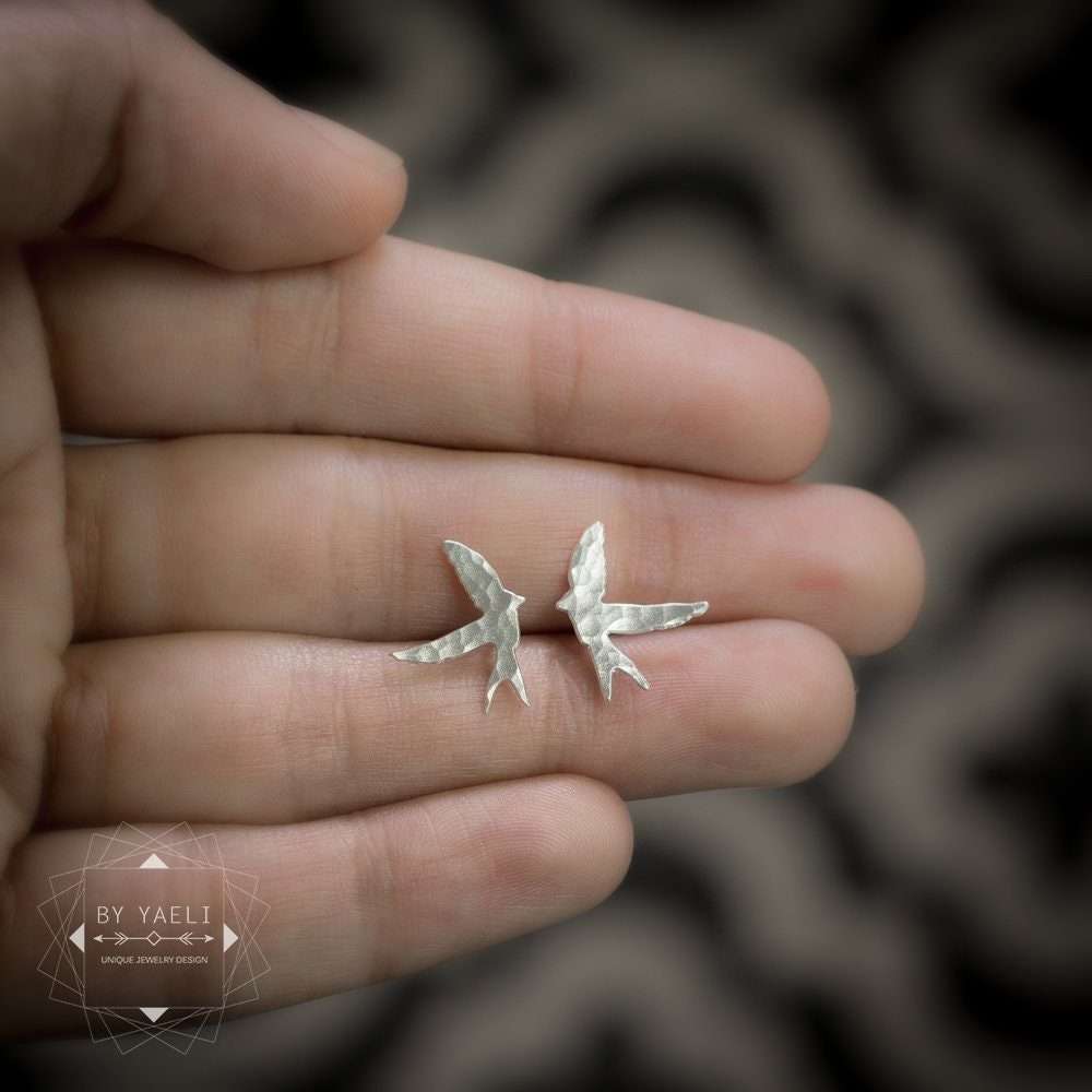 Swallow earrings silver swallow stud earrings swallow bird post earrings