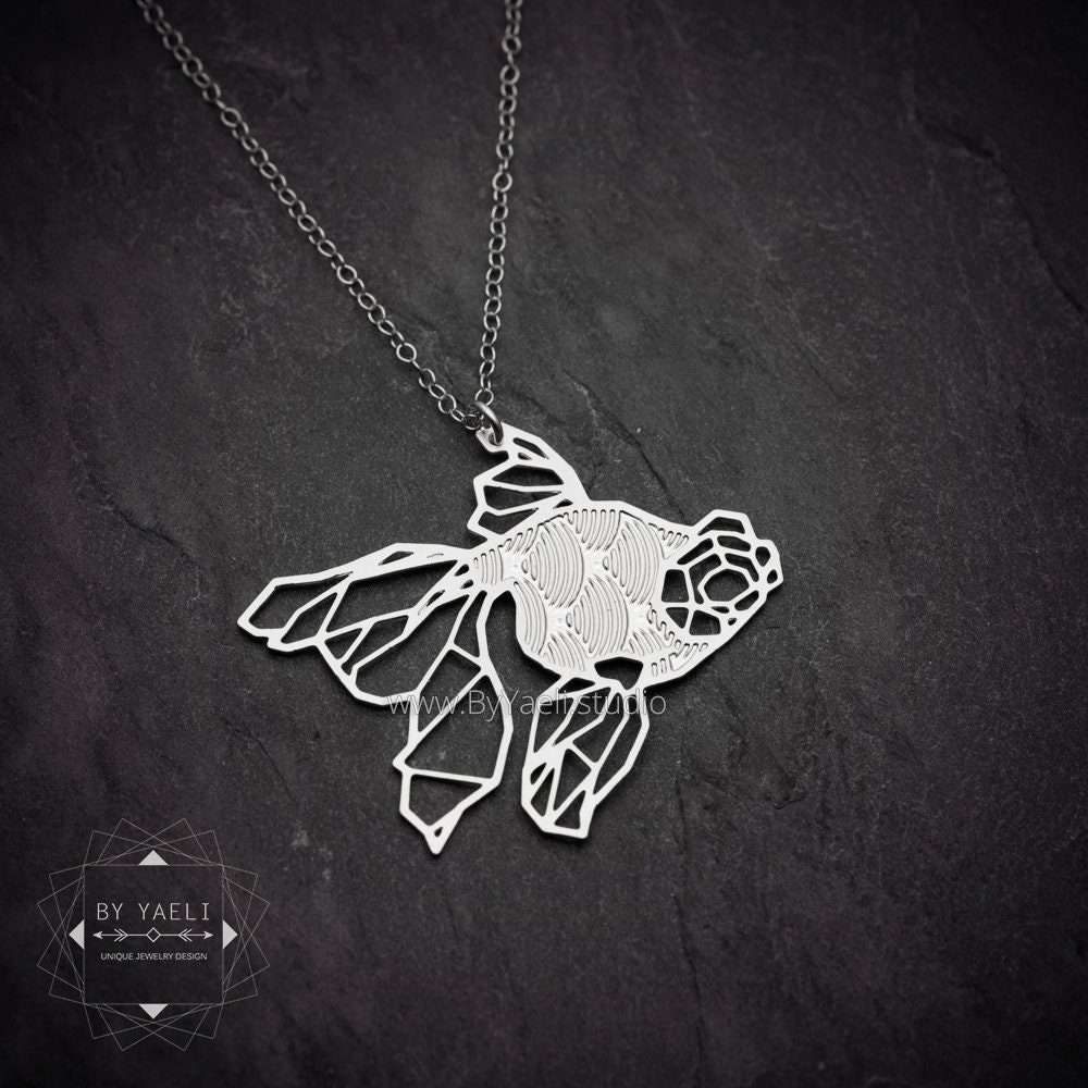 Pisces necklace silver fish necklace origami geometric fish pendant