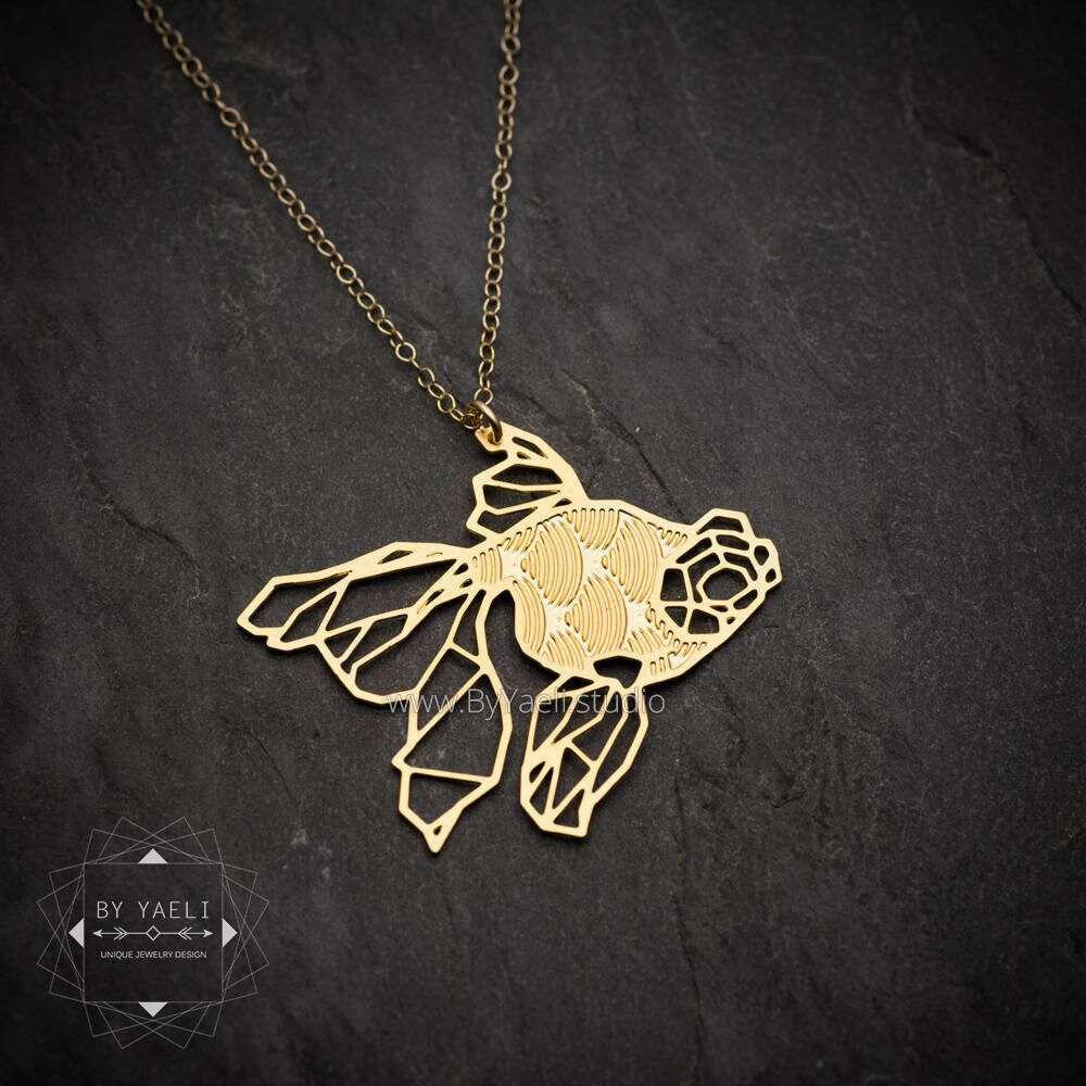 Gold fish necklace ,Pisces necklace geometric fish pendant
