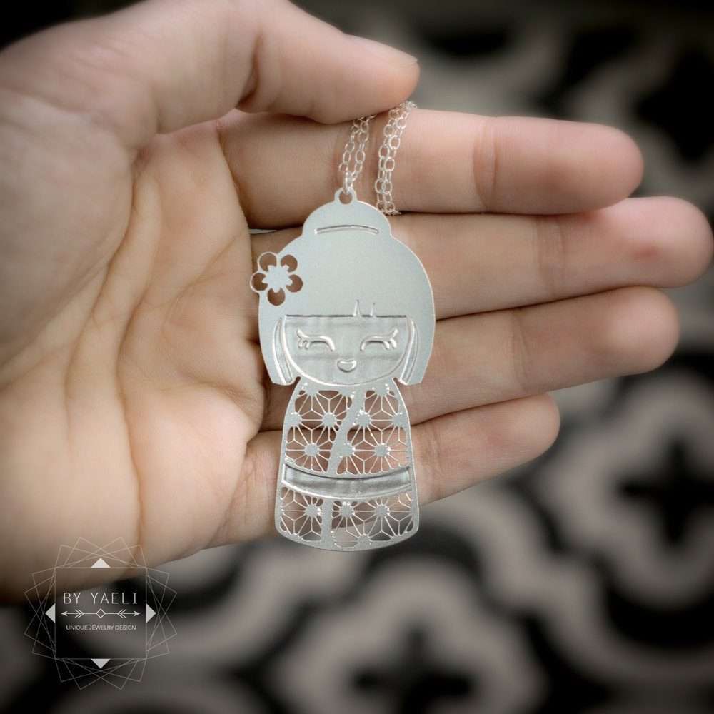 Kokeshi necklace Kokeshi doll Japanese Kimmidoll necklace silver doll necklace unique Japanese gift