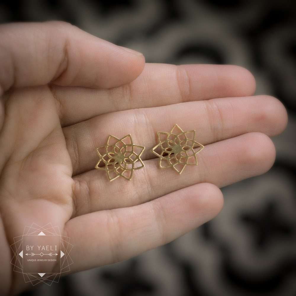 Sacred earrings sacred geometry post earrings geometric mandala earrings gold lotus stud earrings