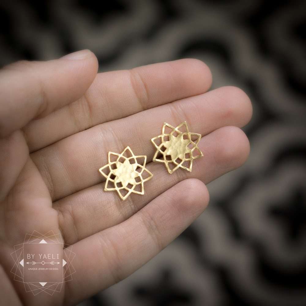 Sacred earrings sacred geometry post earrings geometric mandala earrings gold flower stud earrings