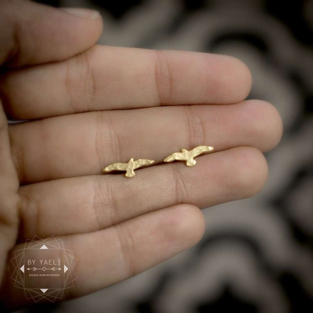 Bird earrings seagull earrings tiny seagull stud earrings gold seagull bird post earrings