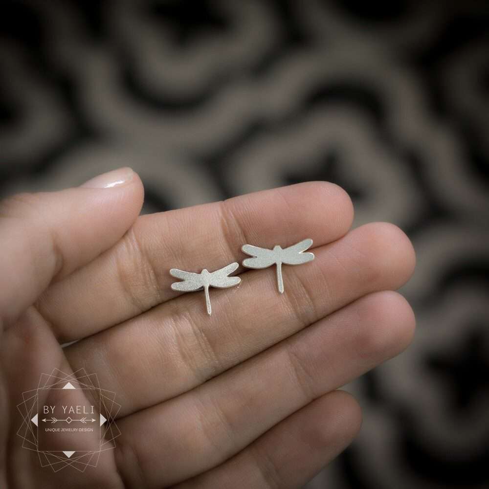 Dragonfly earrings tiny dragonfly stud earrings silver dragonfly post earrings