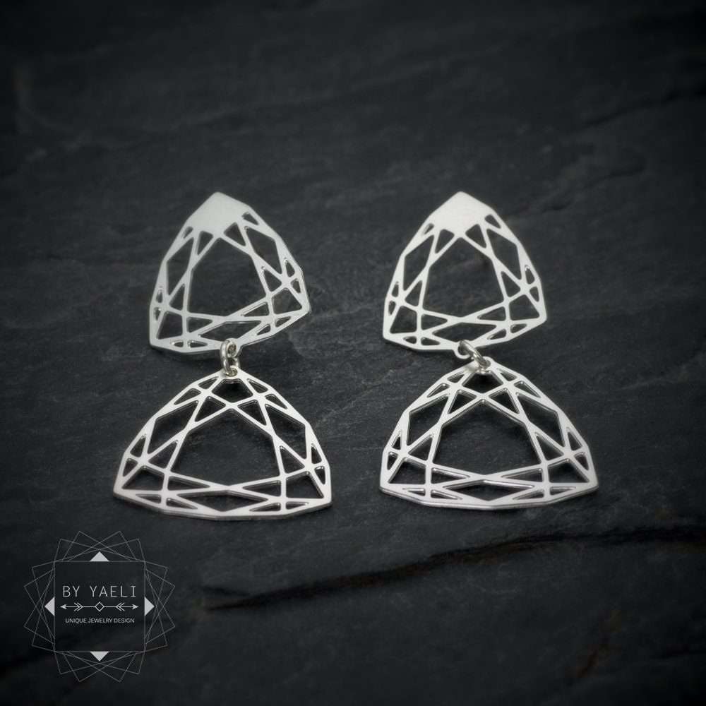 Dangle earrings silver geometric diamond shape dangle stud earrings