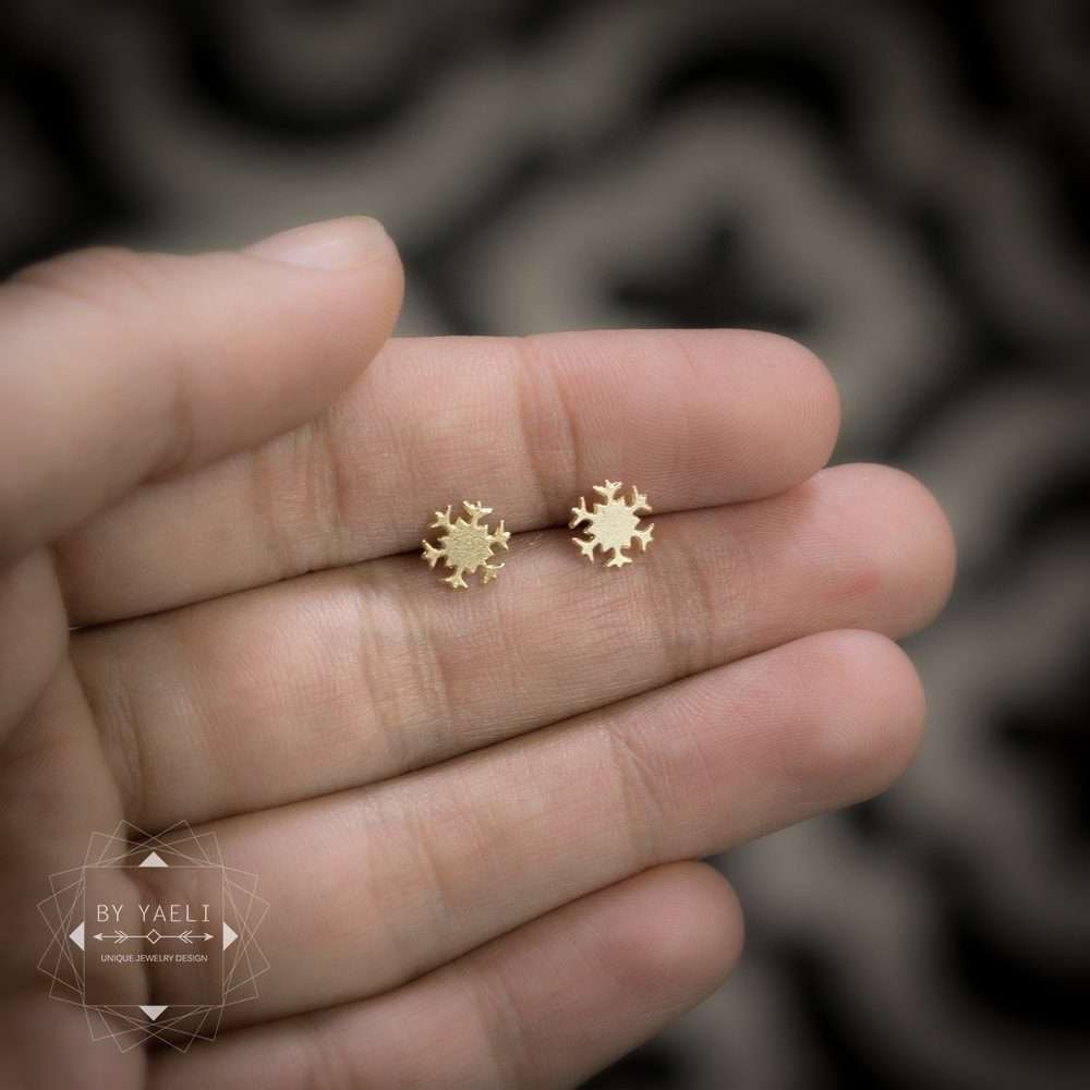 Snowflake earrings tiny snowflake post earrings gold snowflake stud earrings snow earrings