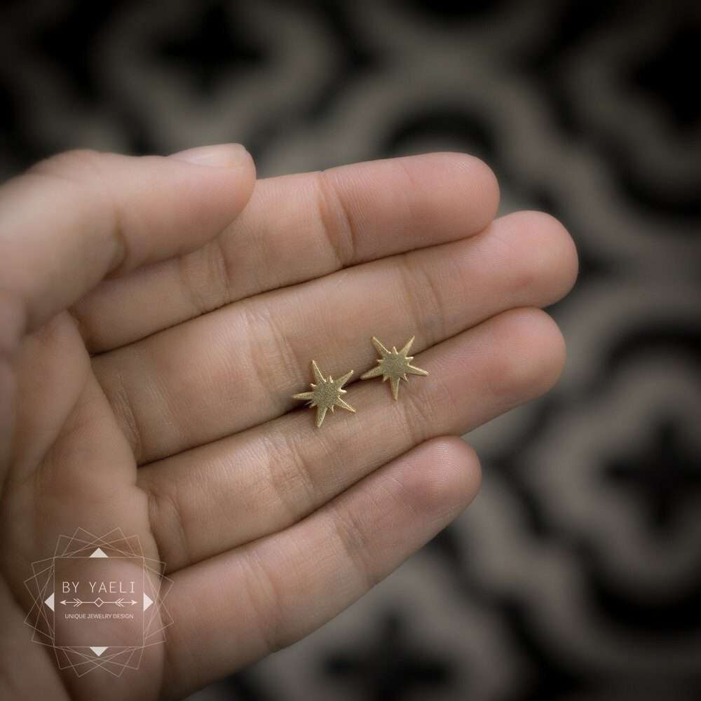 North star earrings, gold star post earrings spark earrings