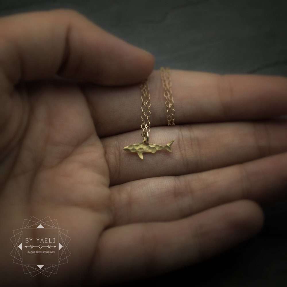 Shark necklace tiny gold shark charm necklace shark jewelry