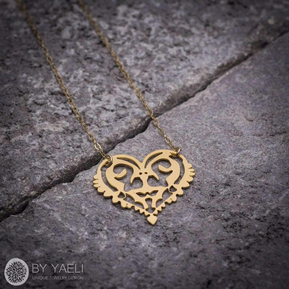 Heart necklace ethnic style gold heart pendant heart jewelry Christmas gift for her