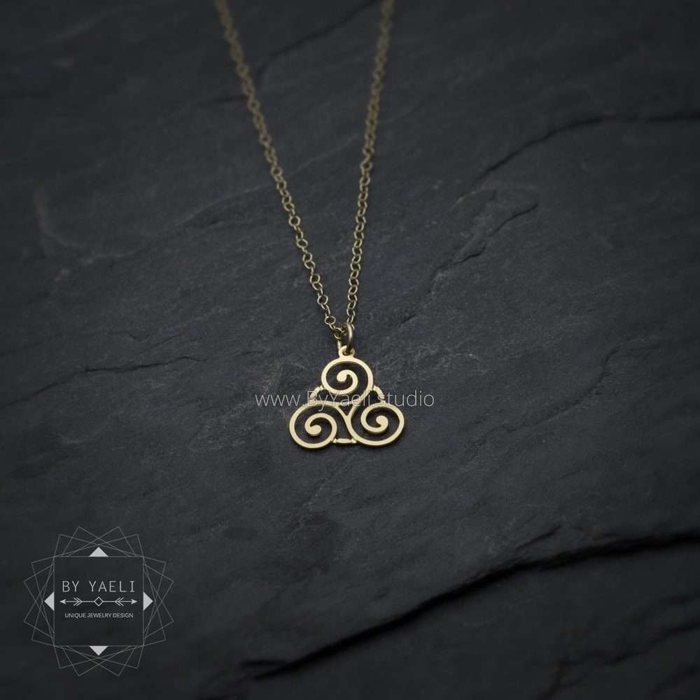Triskelion Celtic necklace gold Celtic jewelry Irish jewelry Triskelion necklace