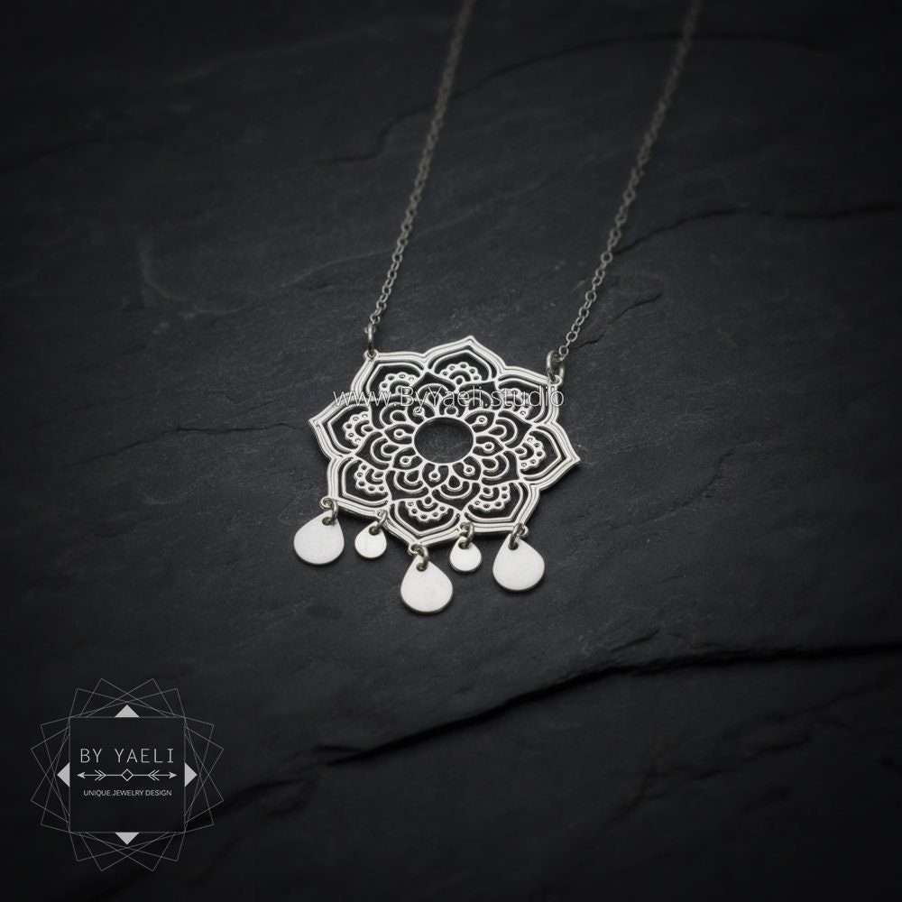 Mandala necklace silver geometric dream catcher necklace