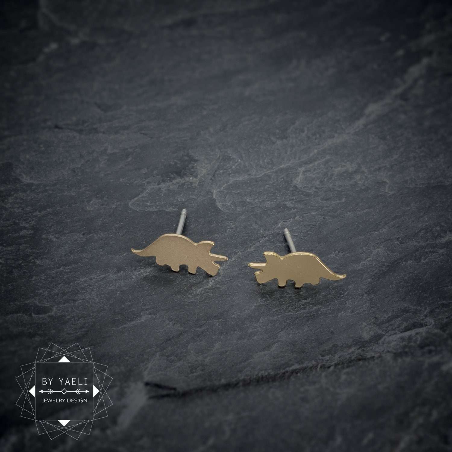 Dinosaur earrings tiny dinosaur post minimalist gold Triceratops stud 4 Dinosaur earrings tiny dinosaur post minimalist gold Triceratops stud - Image 4