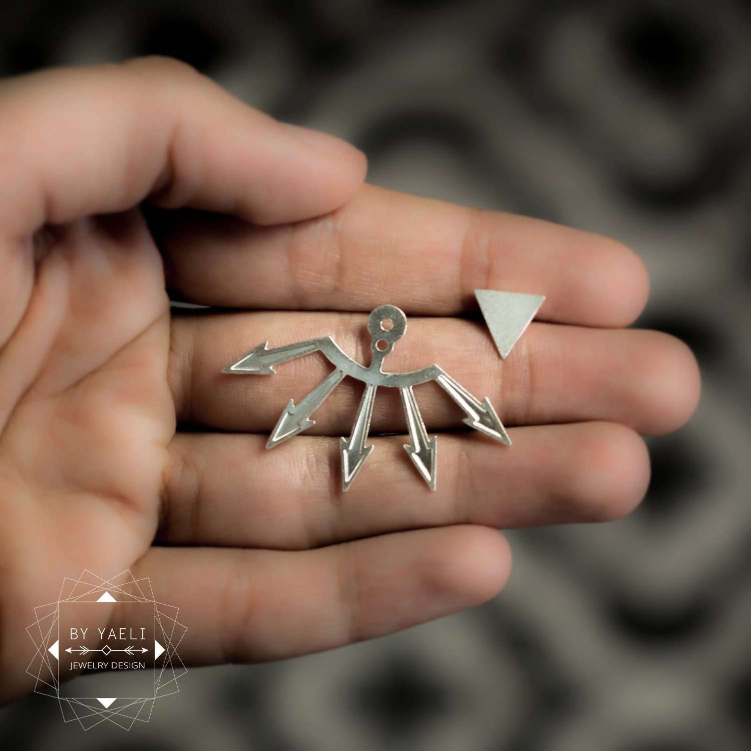 Ear jacket earrings geometric triangles ear jacket silver triangle earrings triangle stud earrings