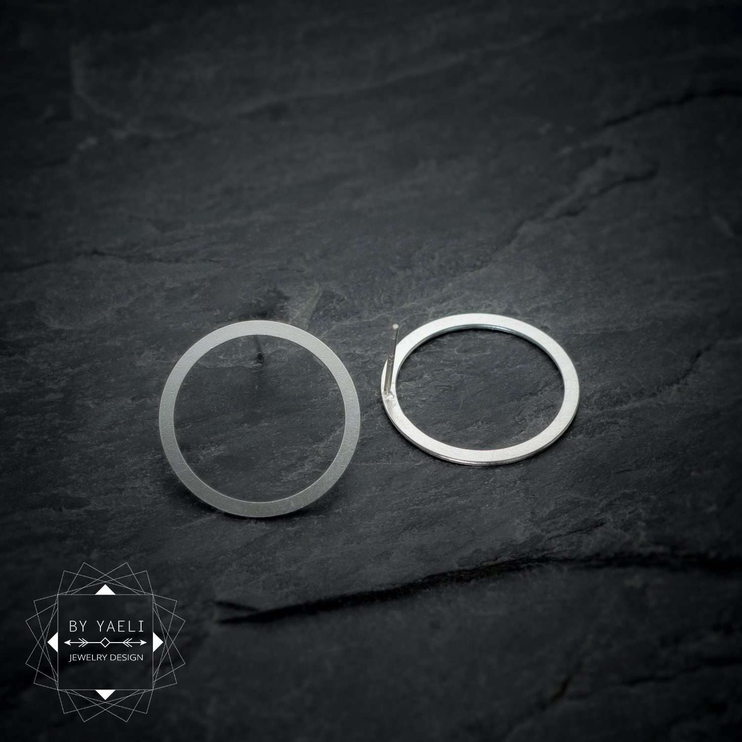 Circle earrings geometric earrings silver circle post earrings 4 Circle earrings geometric earrings silver circle post earrings - Image 4