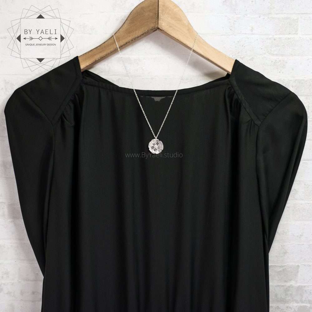 Sand dollar necklace, silver sea urchin necklace, ocean necklace