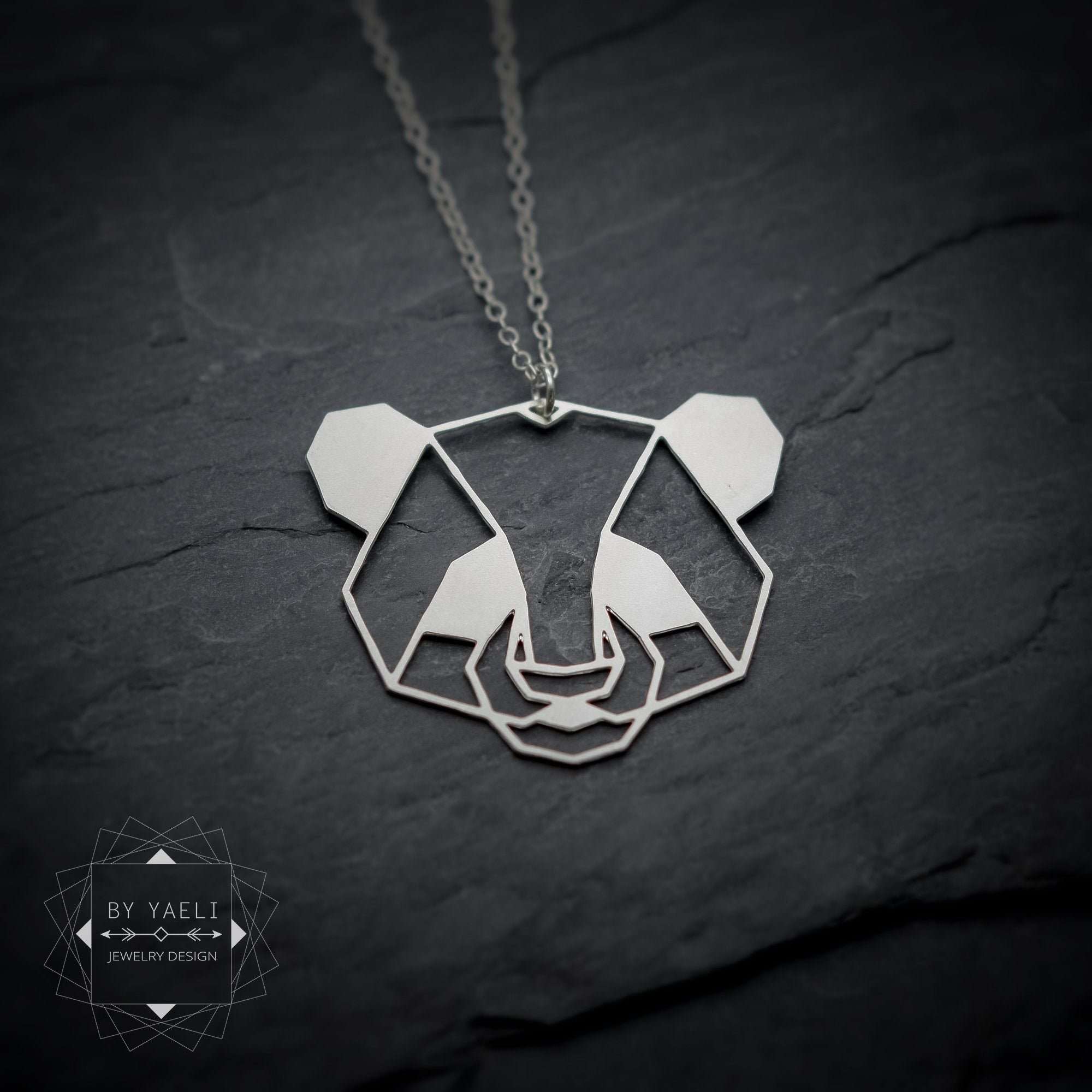 Panda bear necklace panda necklace silver Japanese panda pendant geometric origami panda gifts