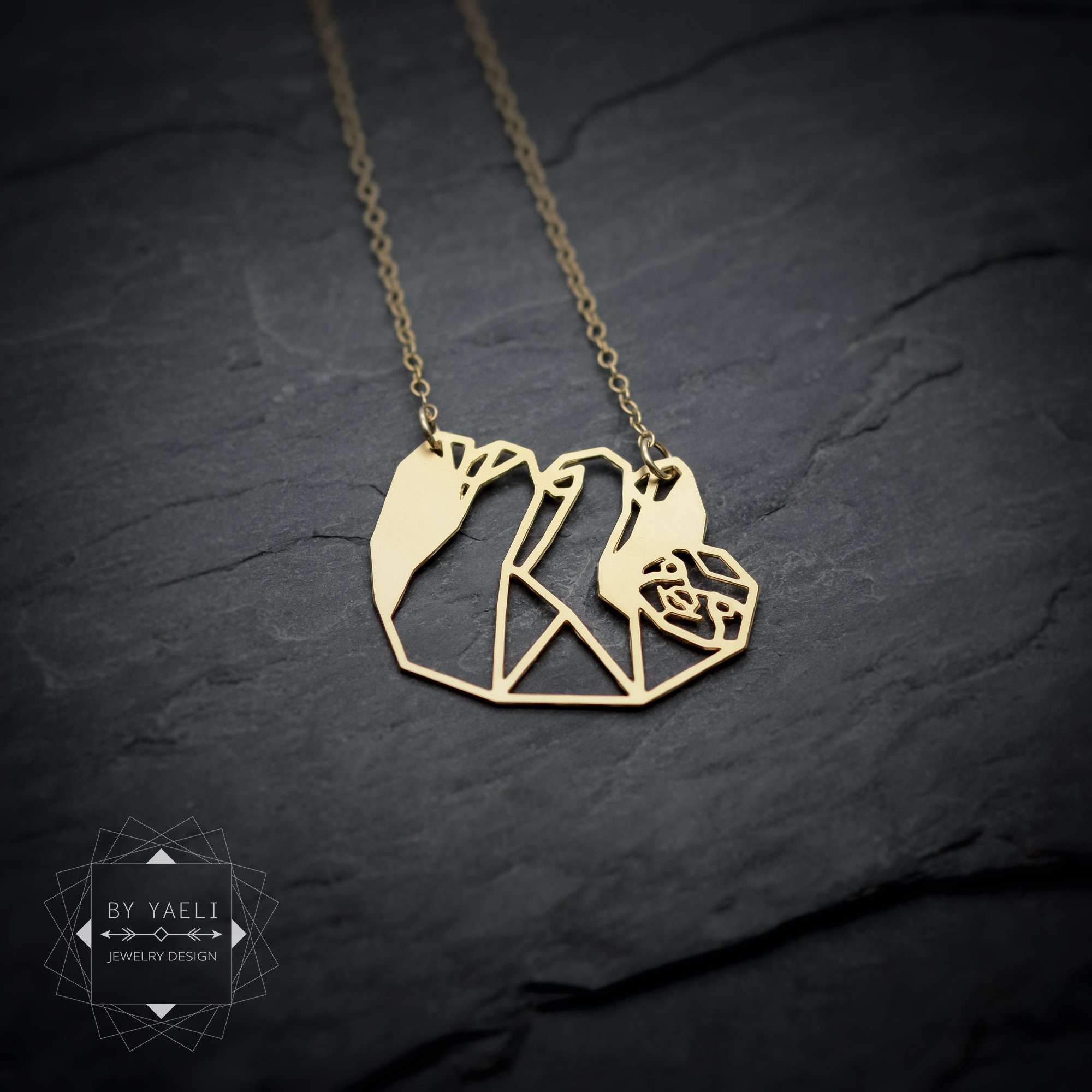 Sloth necklace sloth jewelry gold sloth pendant gold geometric origami sloth