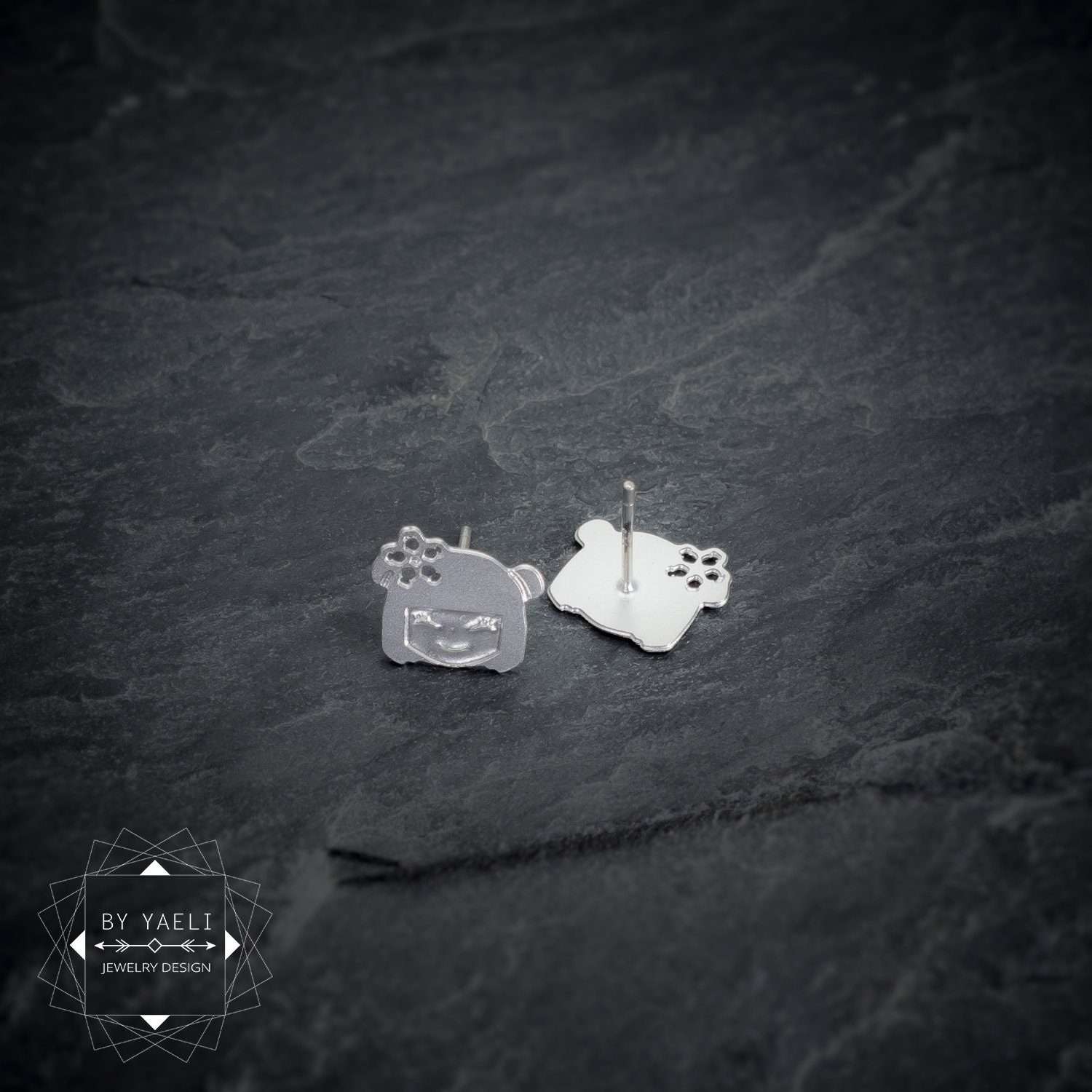 Kokeshi stud earrings, silver Japanese tiny earrings 4 Kokeshi stud earrings, silver Japanese tiny earrings - Image 4