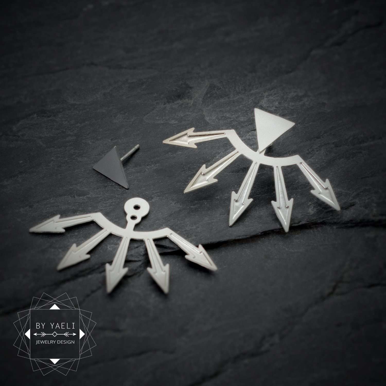 Ear jacket earrings geometric triangles ear jacket silver triangle earrings triangle stud earrings