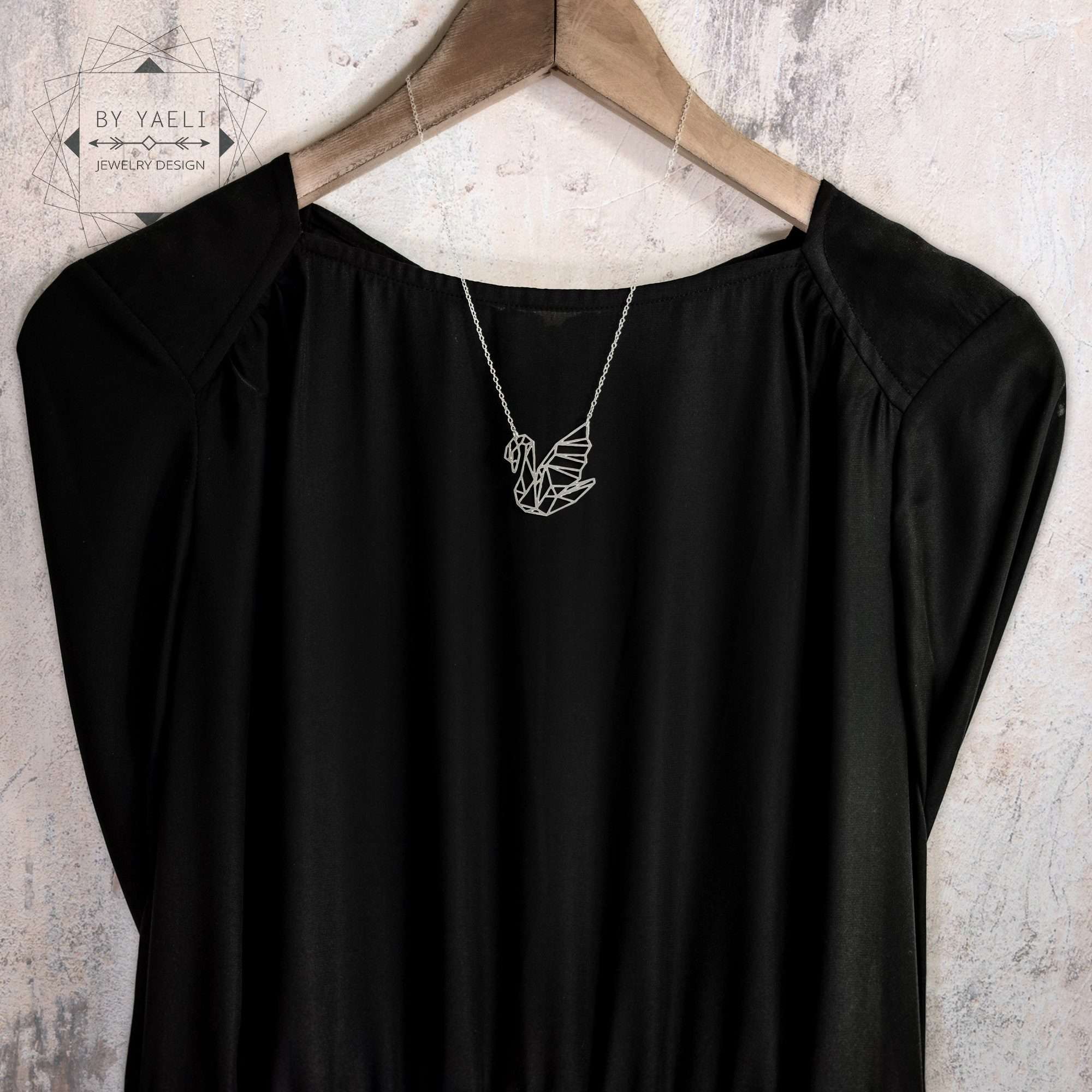 Swan necklace geometric origami swan pendant silver swan origami necklace