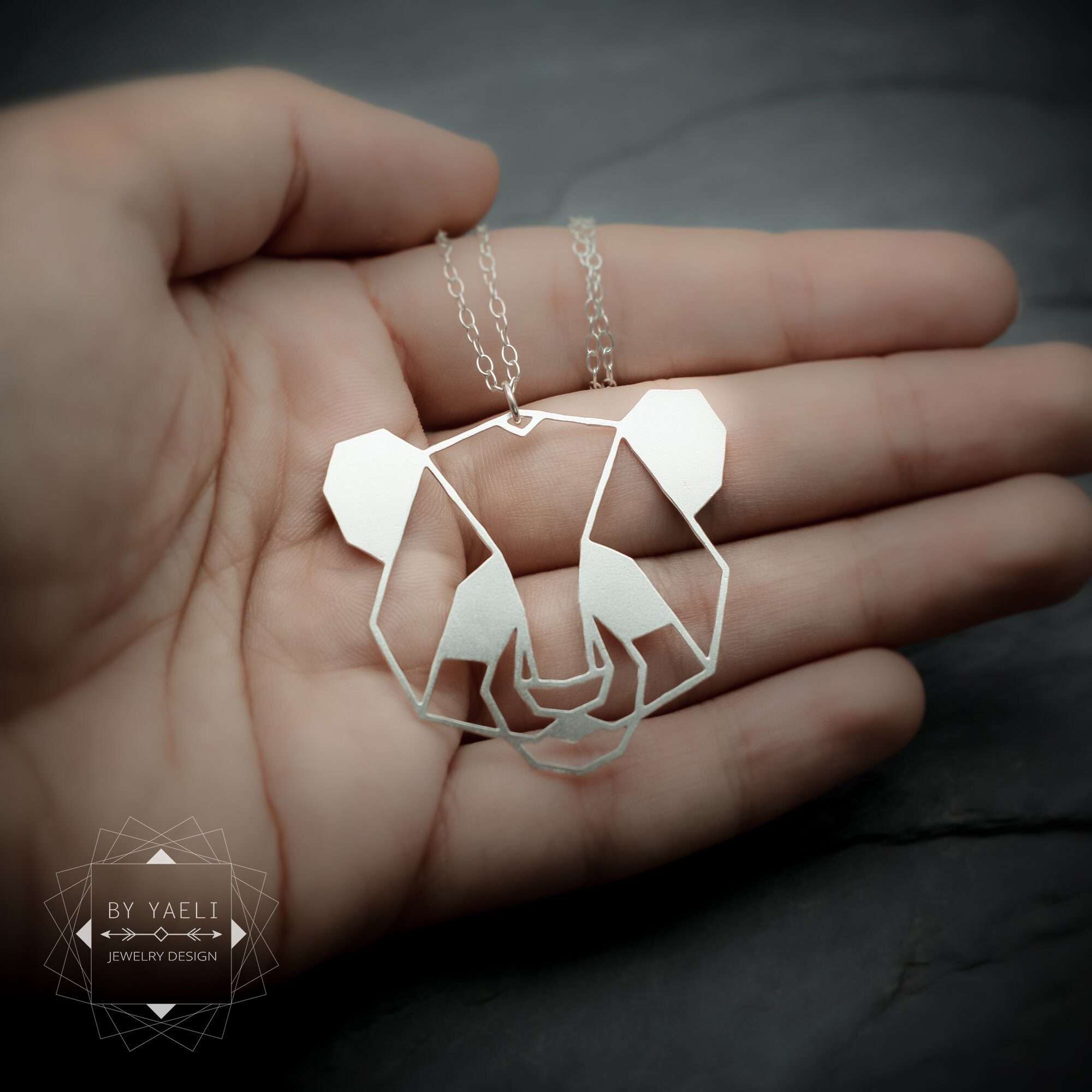 Panda bear necklace panda necklace silver Japanese panda pendant geometric origami panda gifts