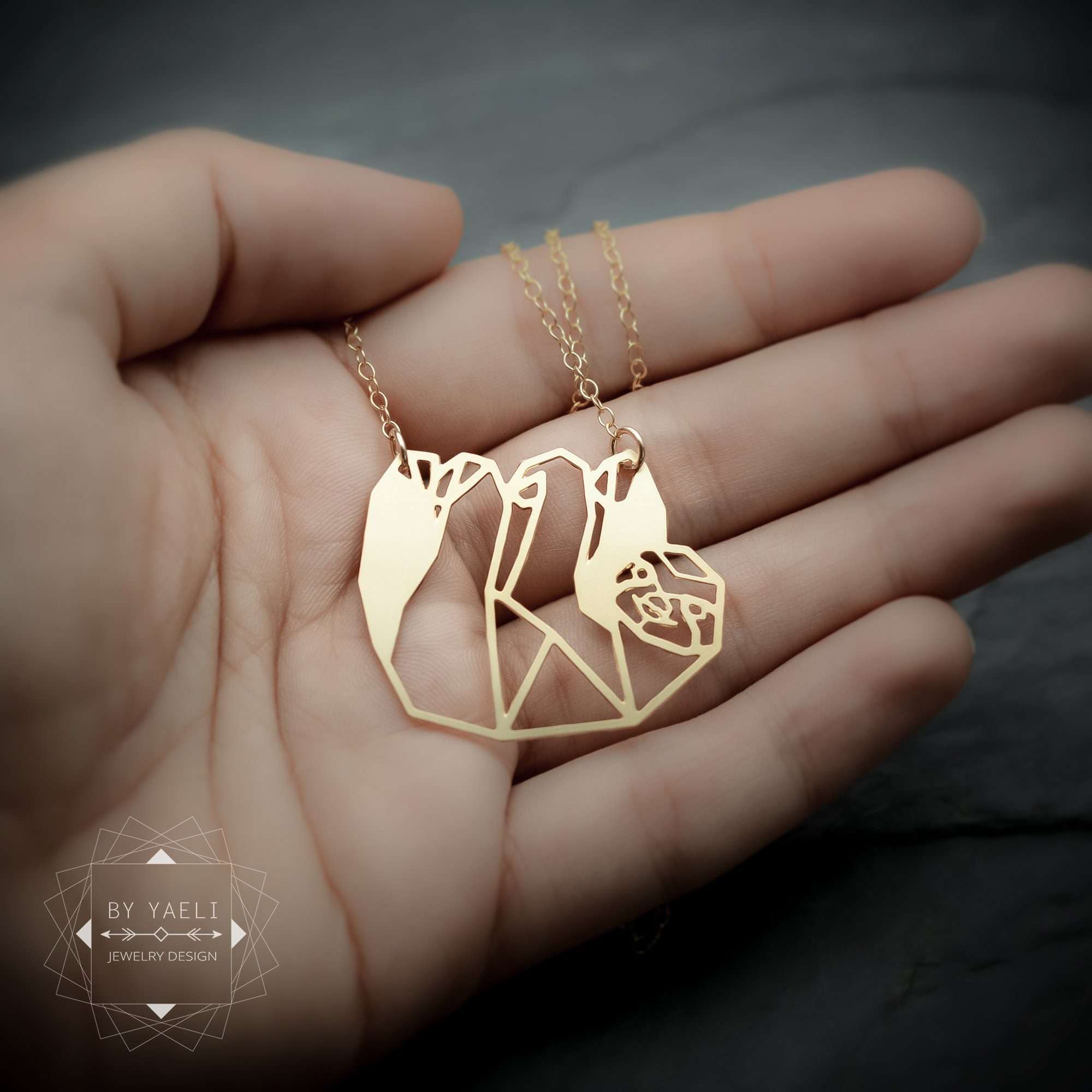 Sloth necklace sloth jewelry gold sloth pendant gold geometric origami sloth