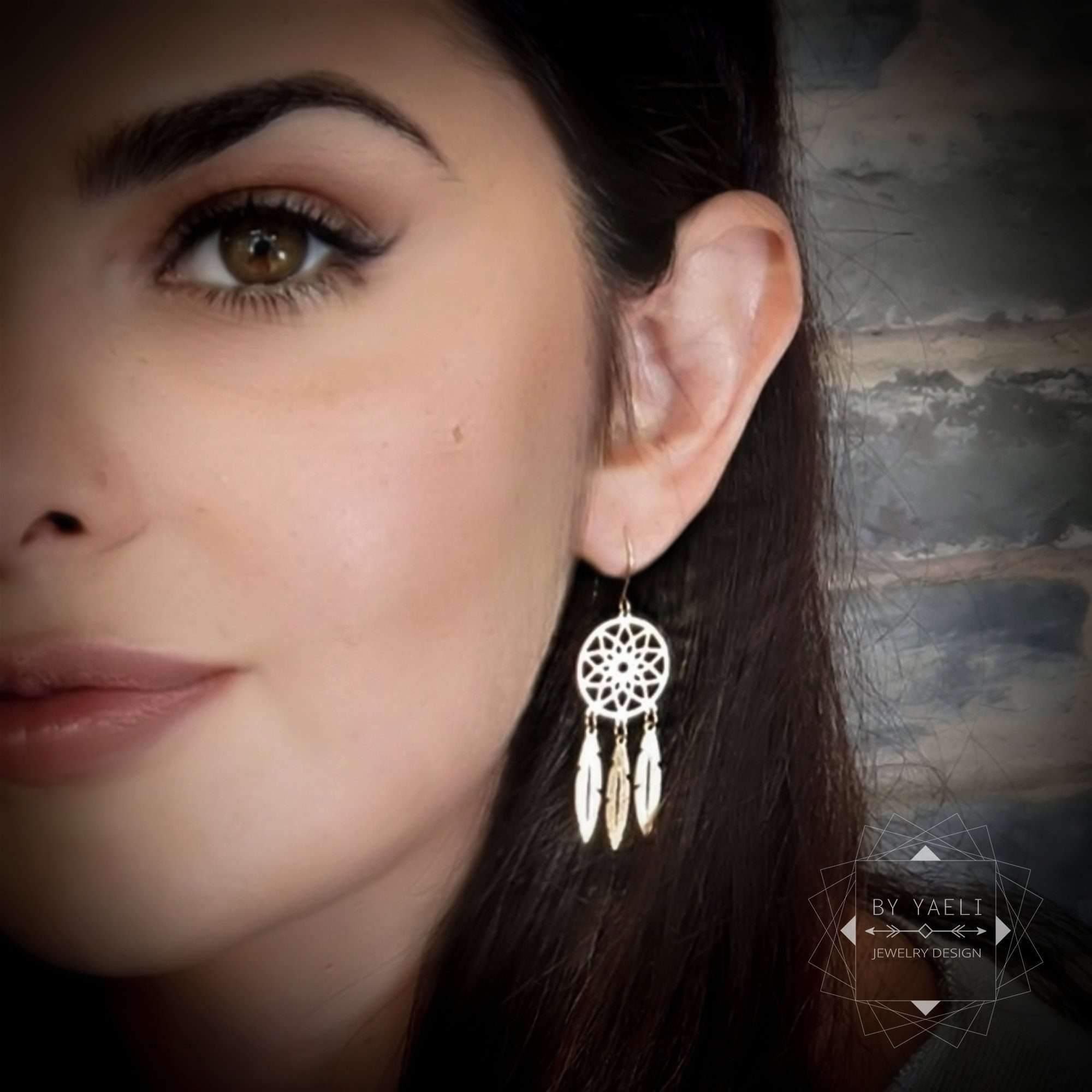 Dangle earrings gold dream catcher earrings dream catcher drop earrings boho earrings