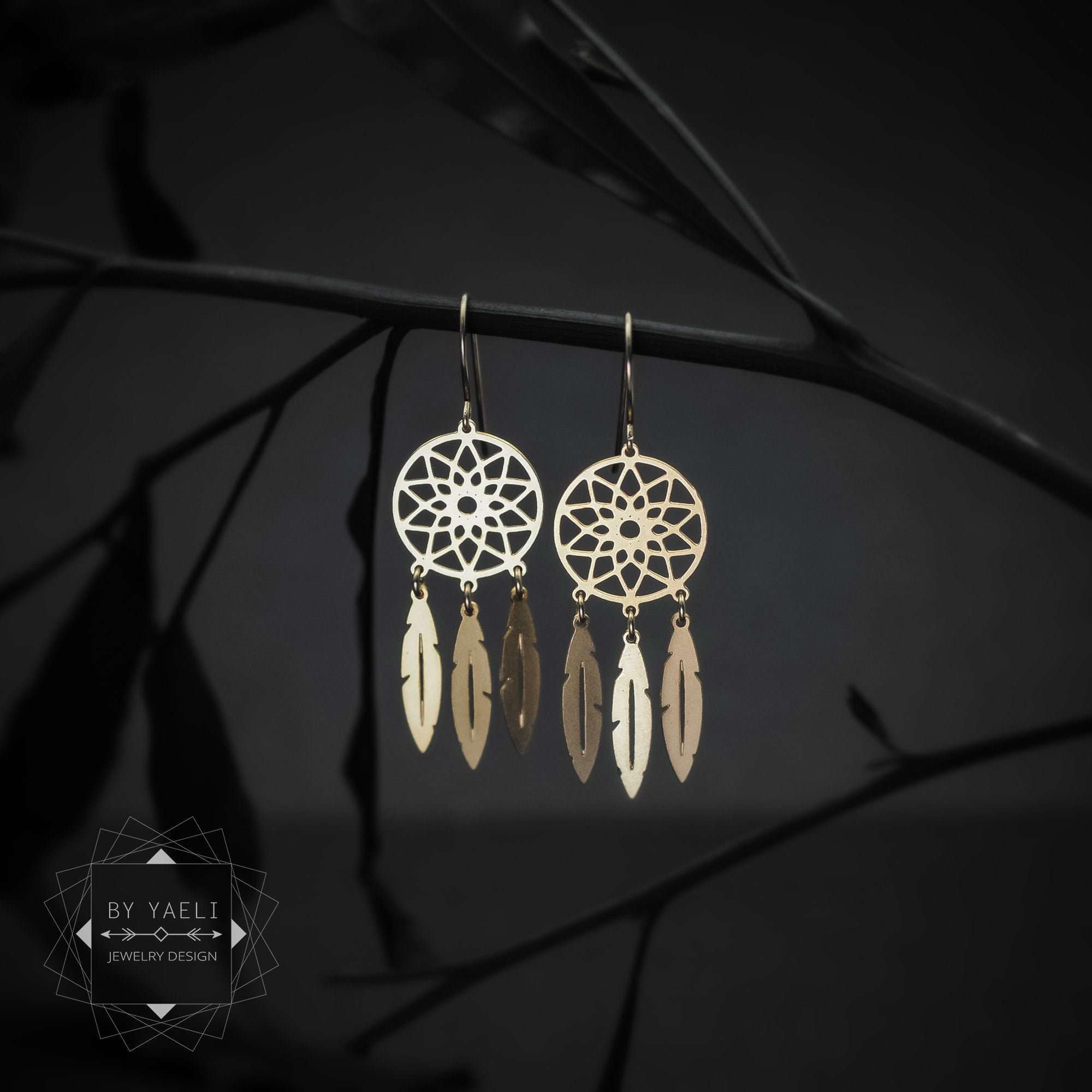 Dangle earrings gold dream catcher earrings dream catcher drop earrings boho earrings