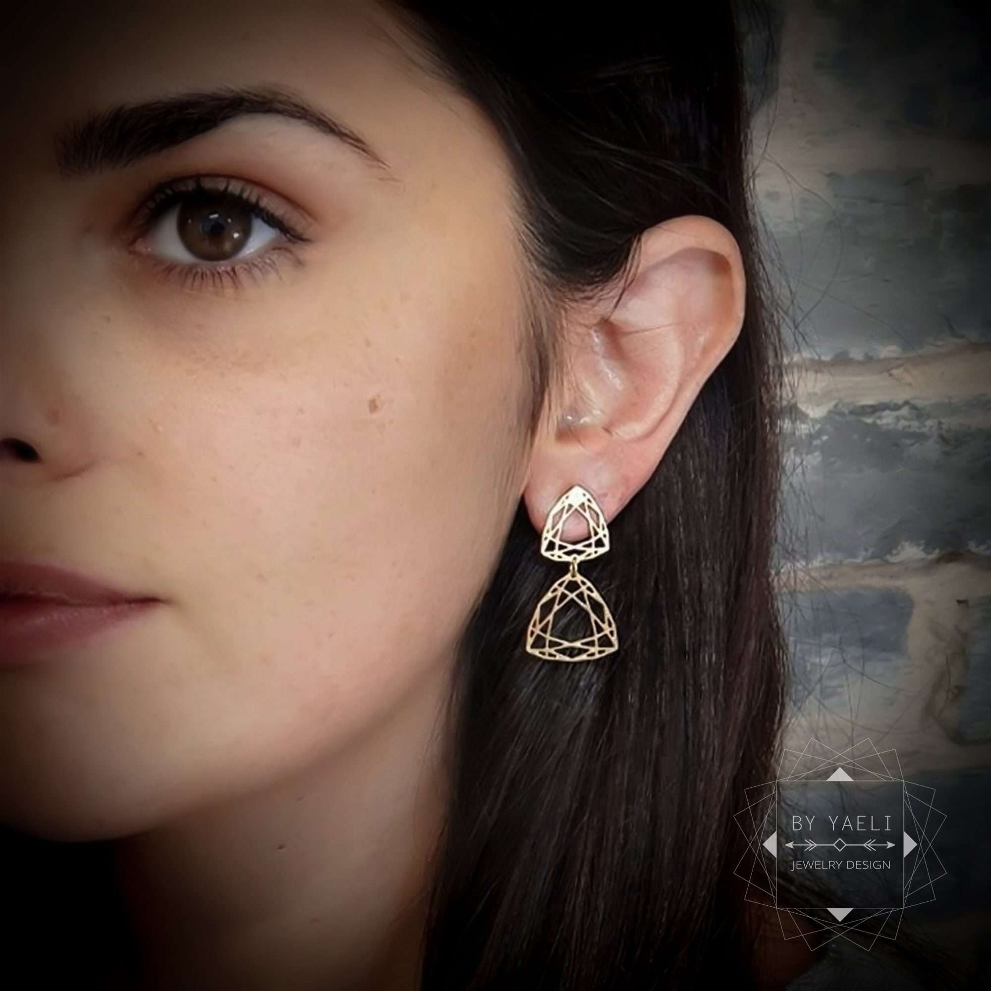 Geometric earrings diamond shape stud earrings drop gold diamond earrings